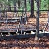 Two wooden tent platforms at the Jack Pine tent site.
